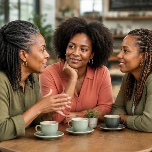 Three Black professional women sharing a natural conversation
